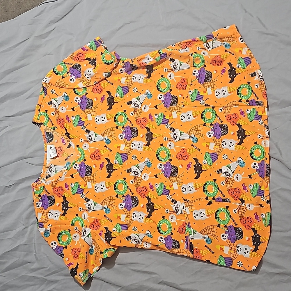 NWOT 2XL Orange Dessert Candy Halloween Scrub Top Scrubstar Plus Size